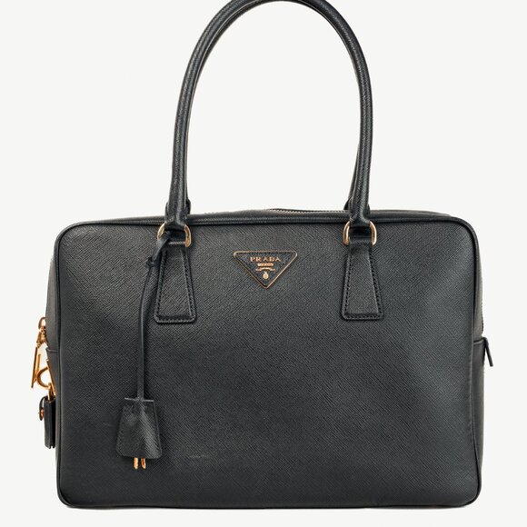 Prada Black Saffiano-Leather Top-Handle Briefcase - Picture 1 of 14